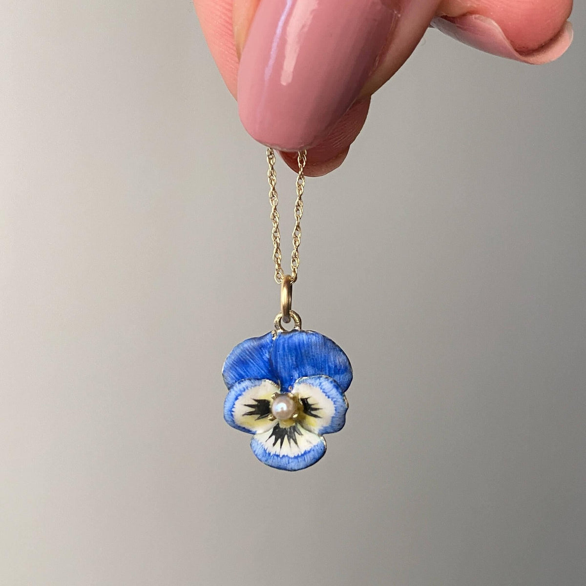 Vintage Blue Enamel Pansy Charm of 14k Gold - Trademark Antiques