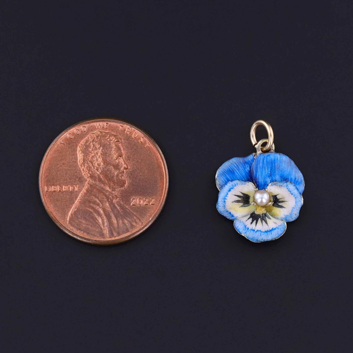 Vintage Blue Enamel Pansy Charm of 14k Gold - Trademark Antiques