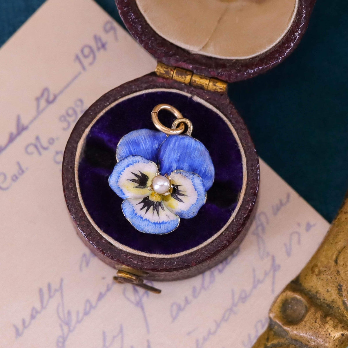Vintage Blue Enamel Pansy Charm of 14k Gold - Trademark Antiques