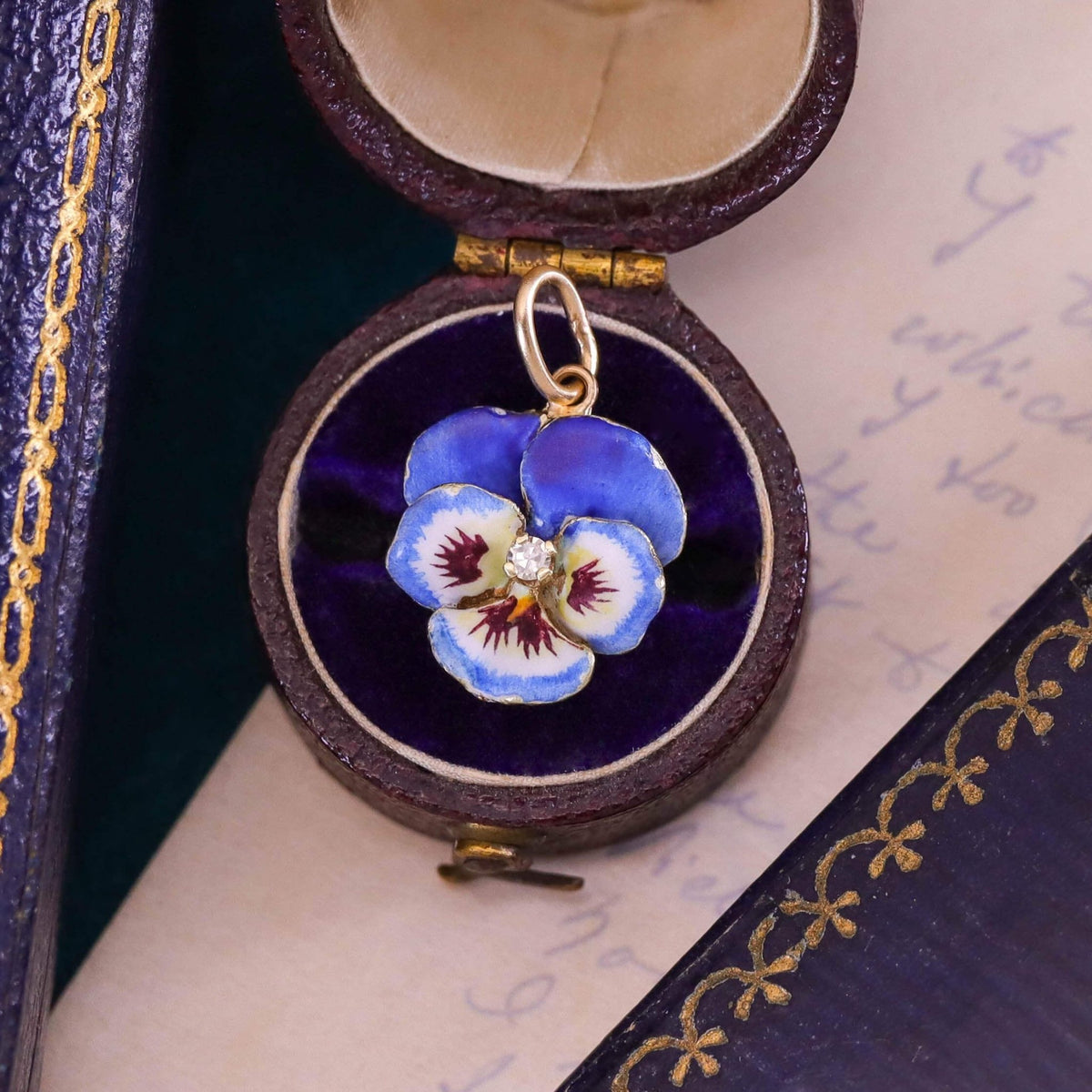 Vintage Blue Enamel Pansy Charm of 14k Gold - Trademark Antiques