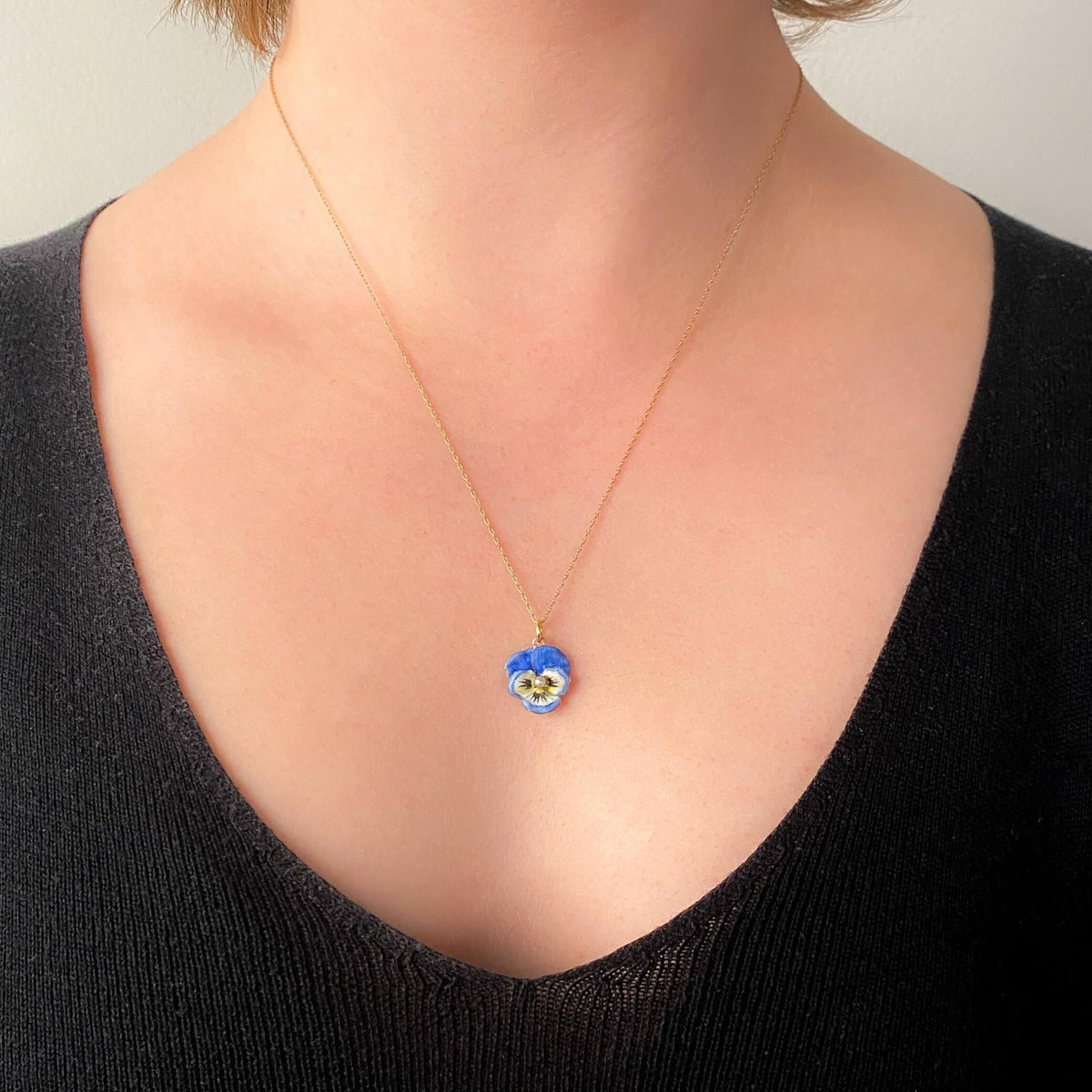 Vintage Blue Enamel Pansy Charm of 14k Gold - Trademark Antiques