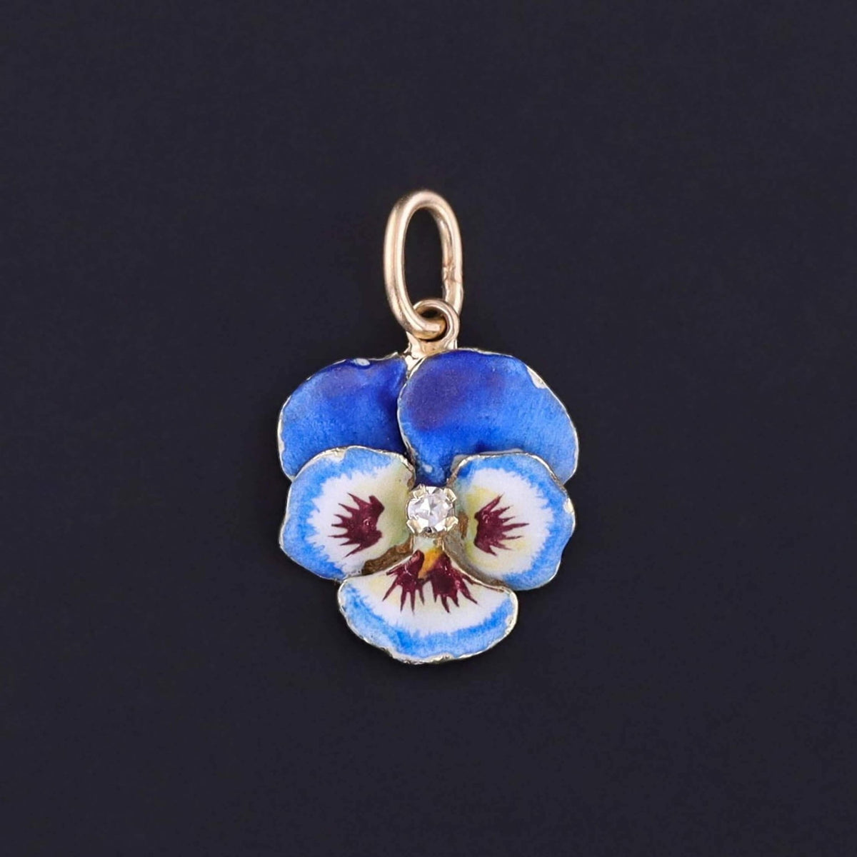 Vintage Blue Enamel Pansy Charm of 14k Gold - Trademark Antiques
