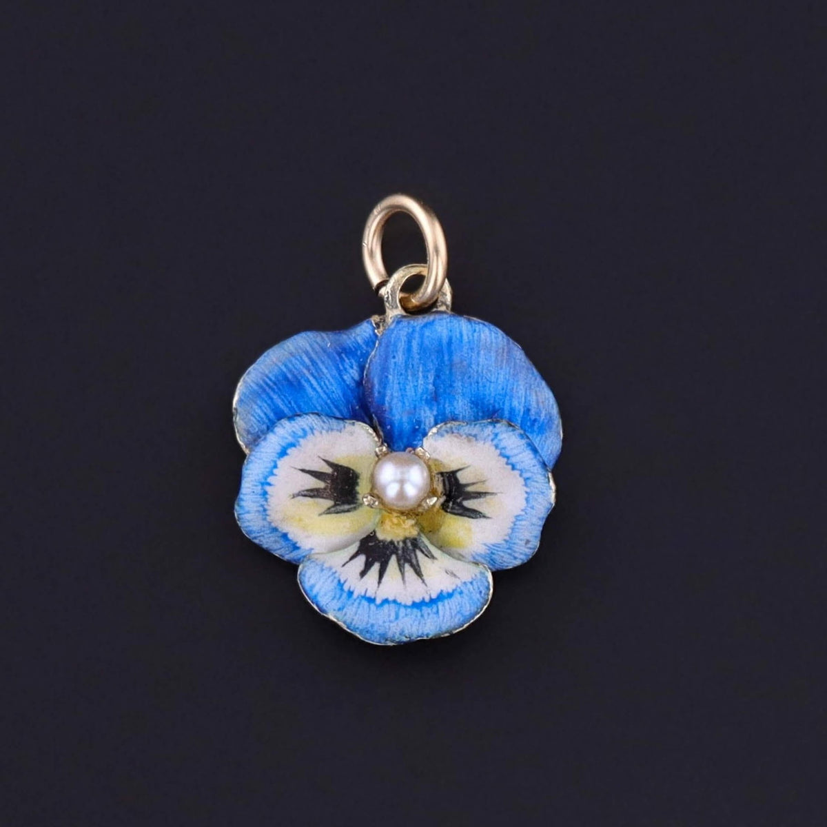 Vintage Blue Enamel Pansy Charm of 14k Gold - Trademark Antiques