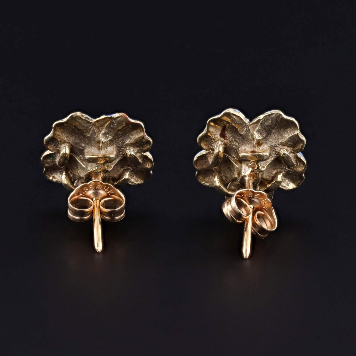 Vintage Blue Enamel Pansy Earrings of 14k Gold - Trademark Antiques