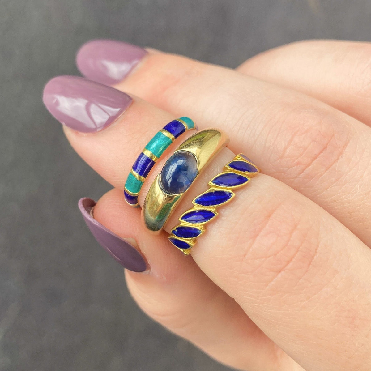 Vintage Blue Enamel Stacking Band of 14k Gold - Trademark Antiques