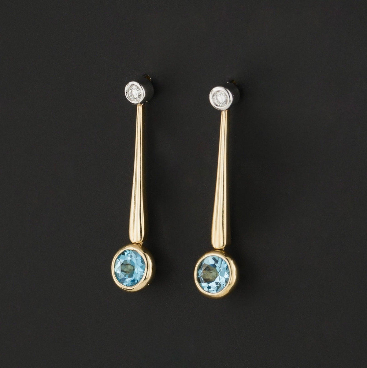 Vintage Blue Topaz and Diamond Earrings of 14k Gold - Trademark Antiques