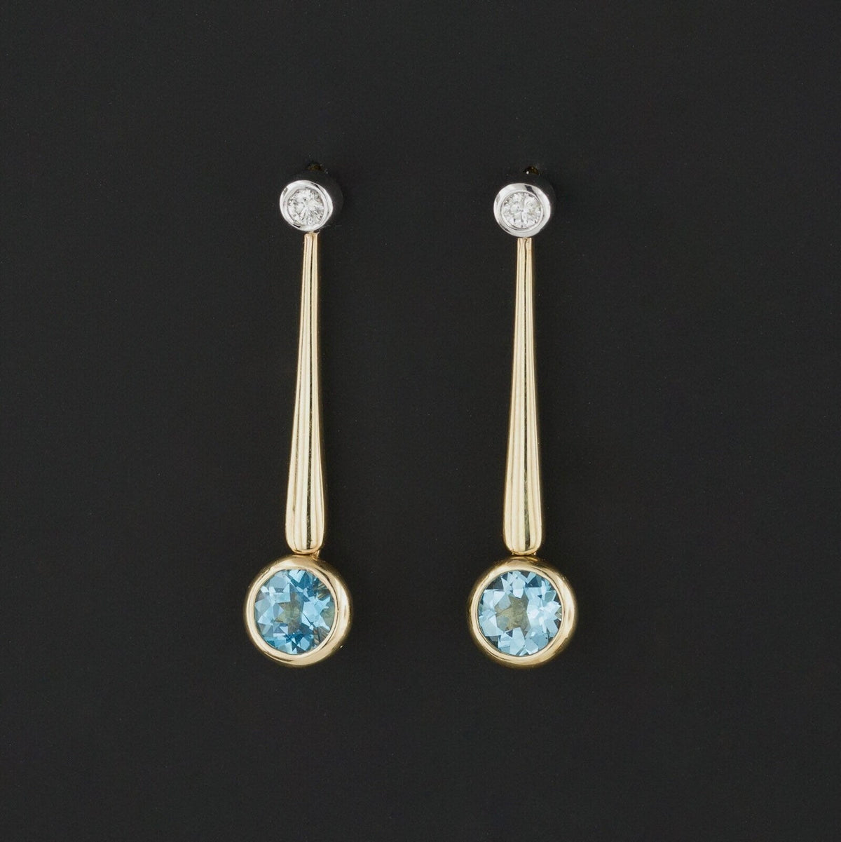 Vintage Blue Topaz and Diamond Earrings of 14k Gold - Trademark Antiques