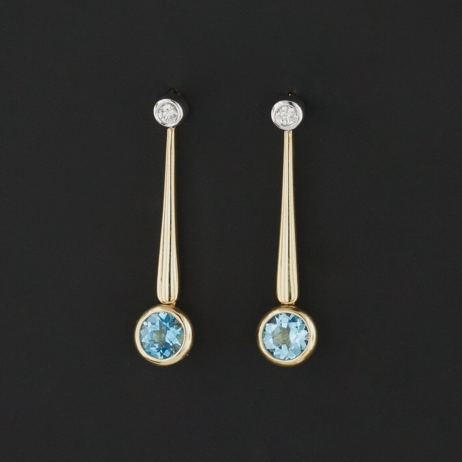 Vintage Blue Topaz and Diamond Earrings of 14k Gold - Trademark Antiques