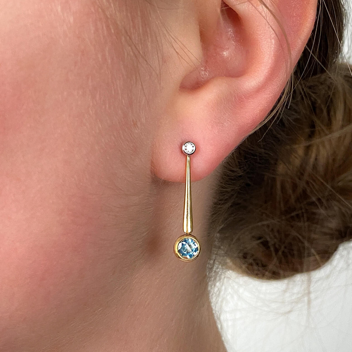 Vintage Blue Topaz and Diamond Earrings of 14k Gold - Trademark Antiques