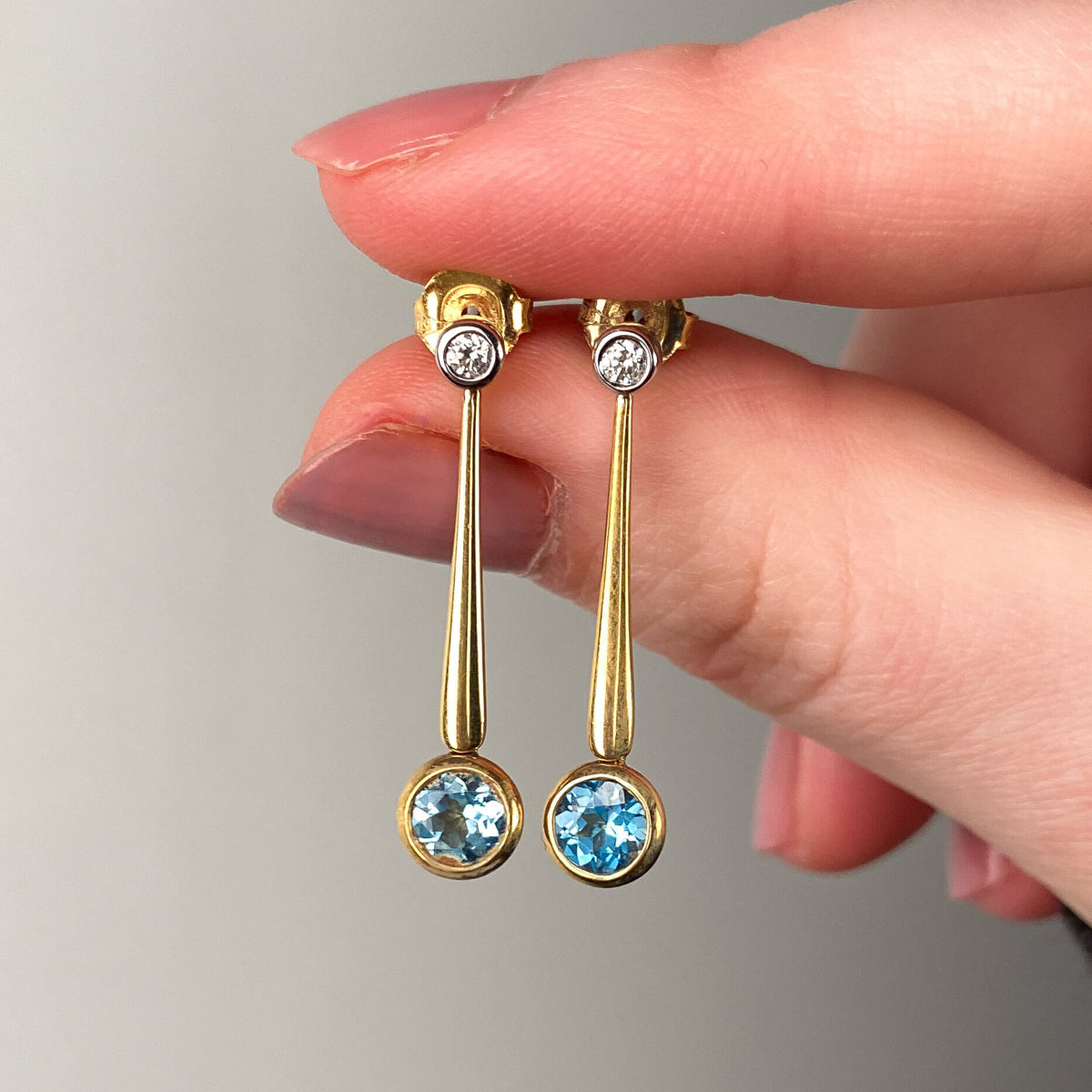 Vintage Blue Topaz and Diamond Earrings of 14k Gold - Trademark Antiques