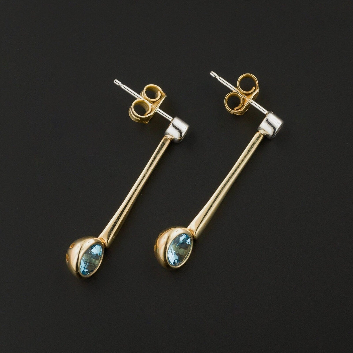 Vintage Blue Topaz and Diamond Earrings of 14k Gold - Trademark Antiques