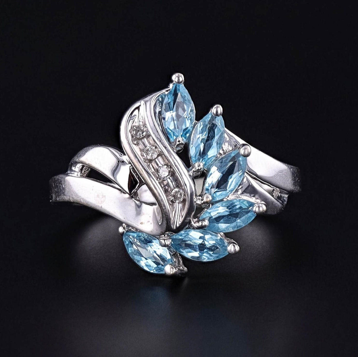 Vintage Blue Topaz Ring in 10k White Gold - Trademark Antiques
