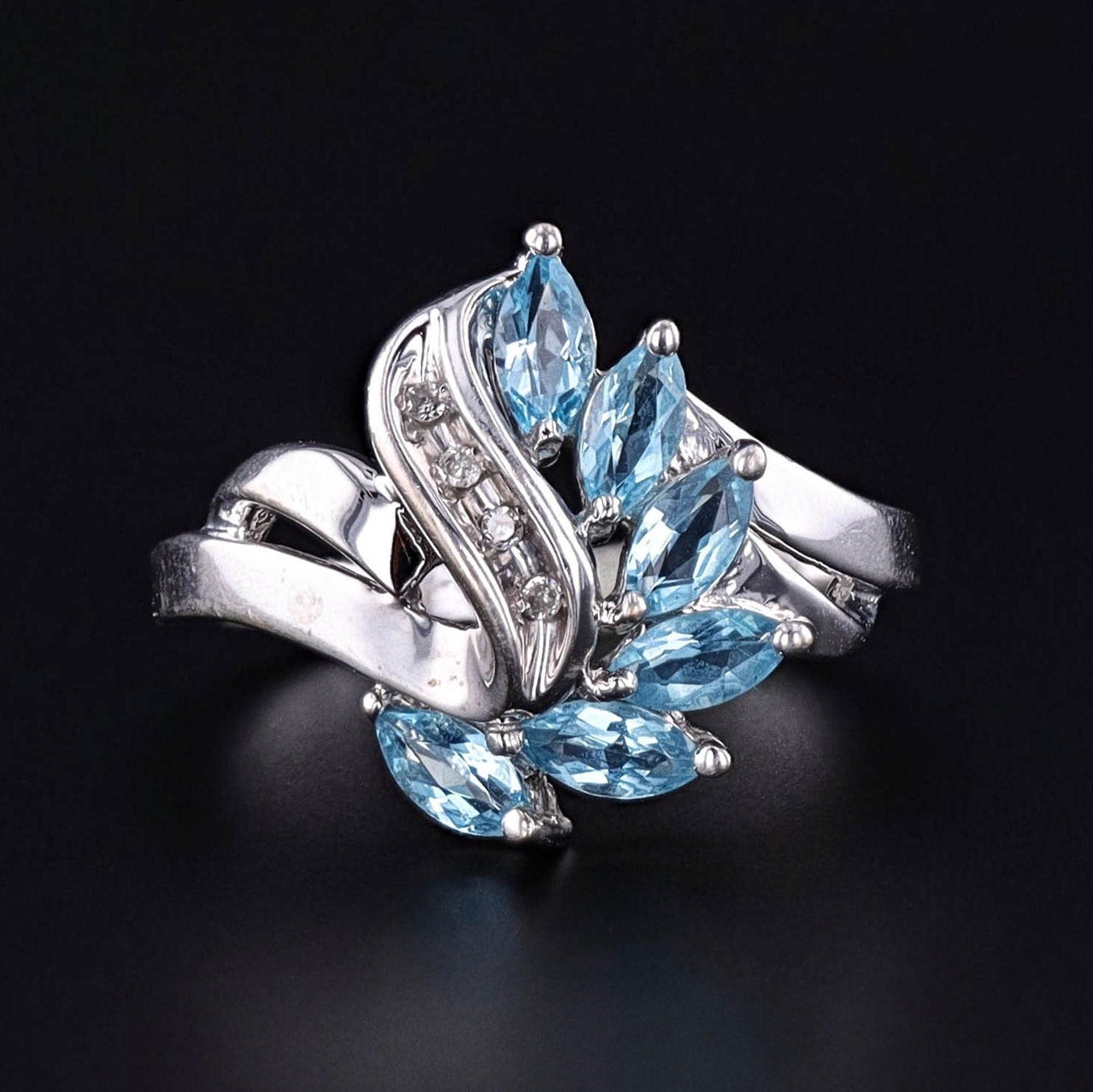 Vintage Blue Topaz Ring in 10k White Gold - Trademark Antiques