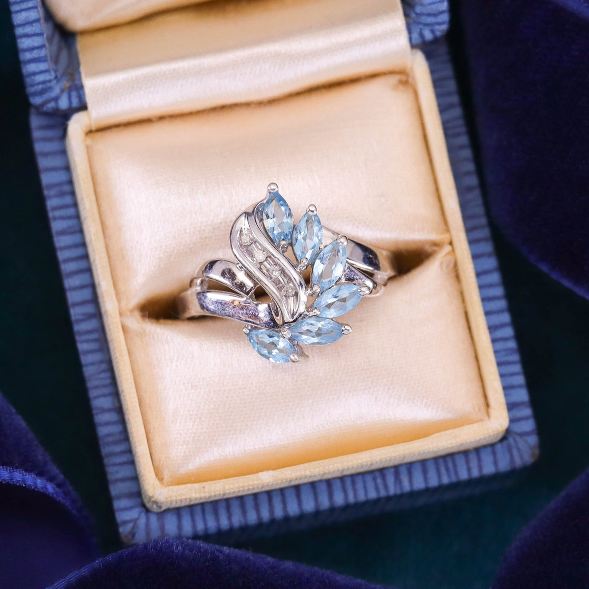 Vintage Blue Topaz Ring in 10k White Gold - Trademark Antiques