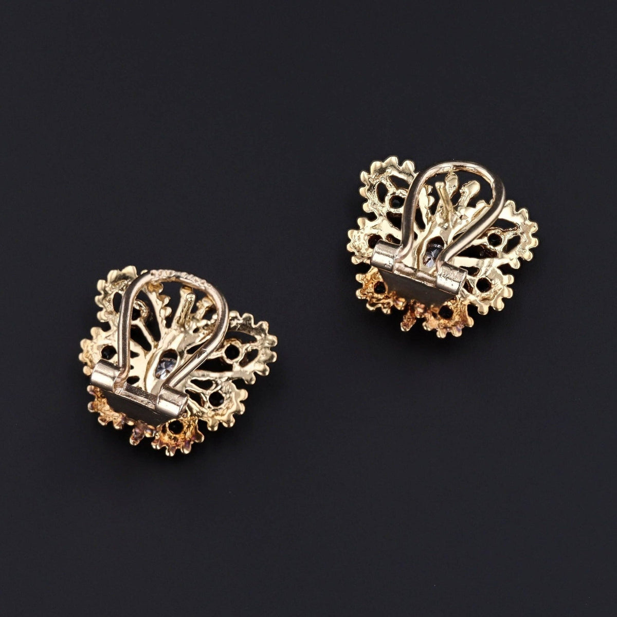 Vintage Butterfly Earrings with Sapphires and Diamonds of 14k Gold - Trademark Antiques