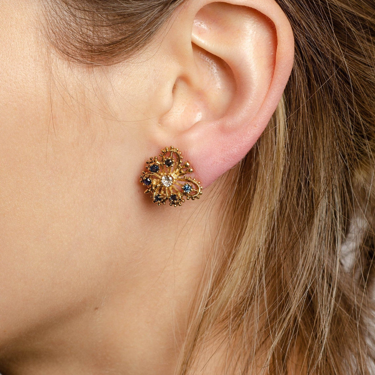 Vintage Butterfly Earrings with Sapphires and Diamonds of 14k Gold - Trademark Antiques