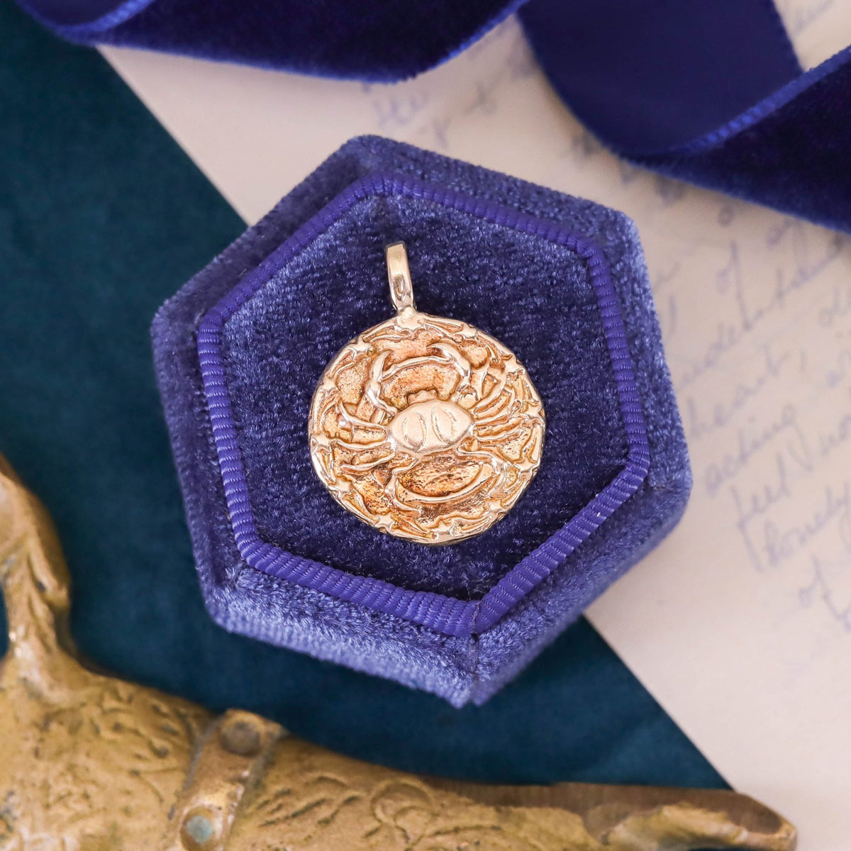 Vintage Cancer Zodiac Pendant of 14k Gold - Trademark Antiques