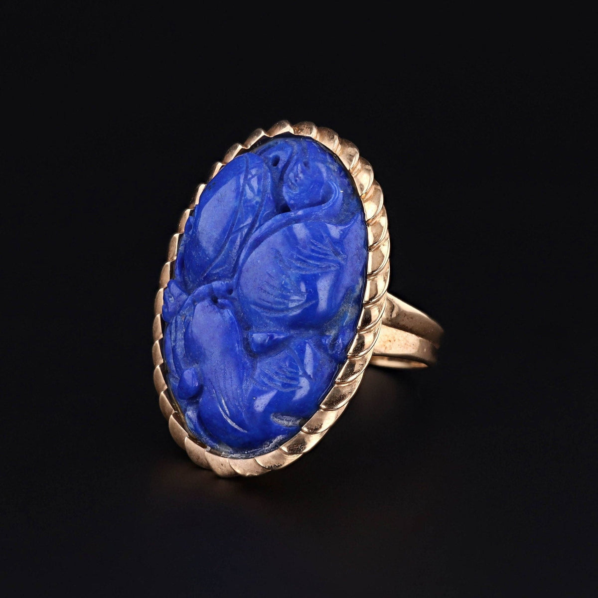 Vintage Carved Lapis Dragon Ring of 14k Gold - Trademark Antiques