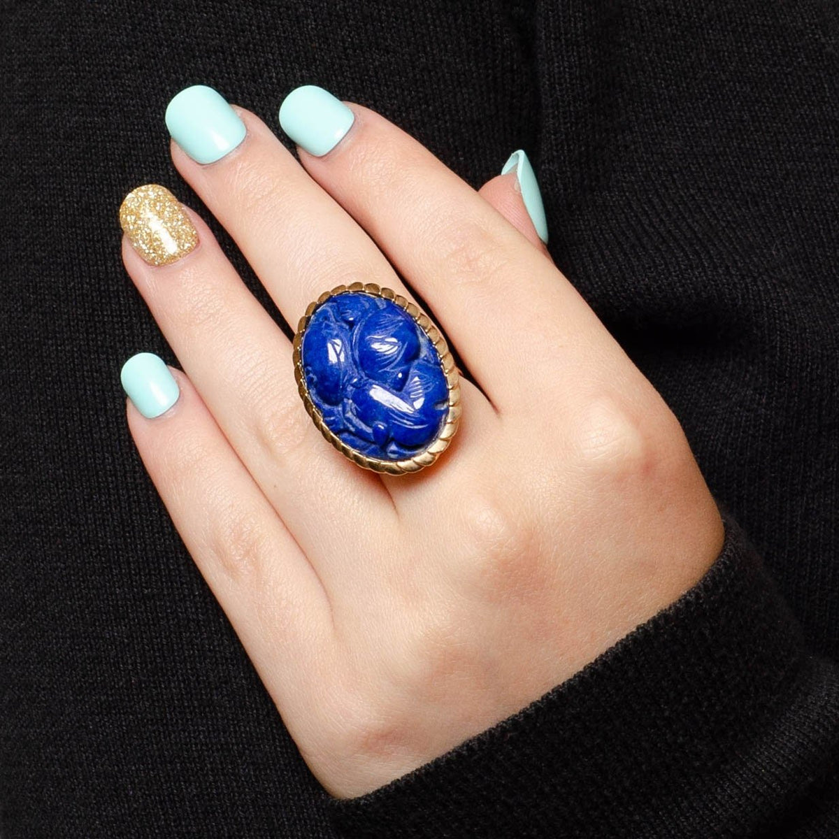 Vintage Carved Lapis Dragon Ring of 14k Gold - Trademark Antiques