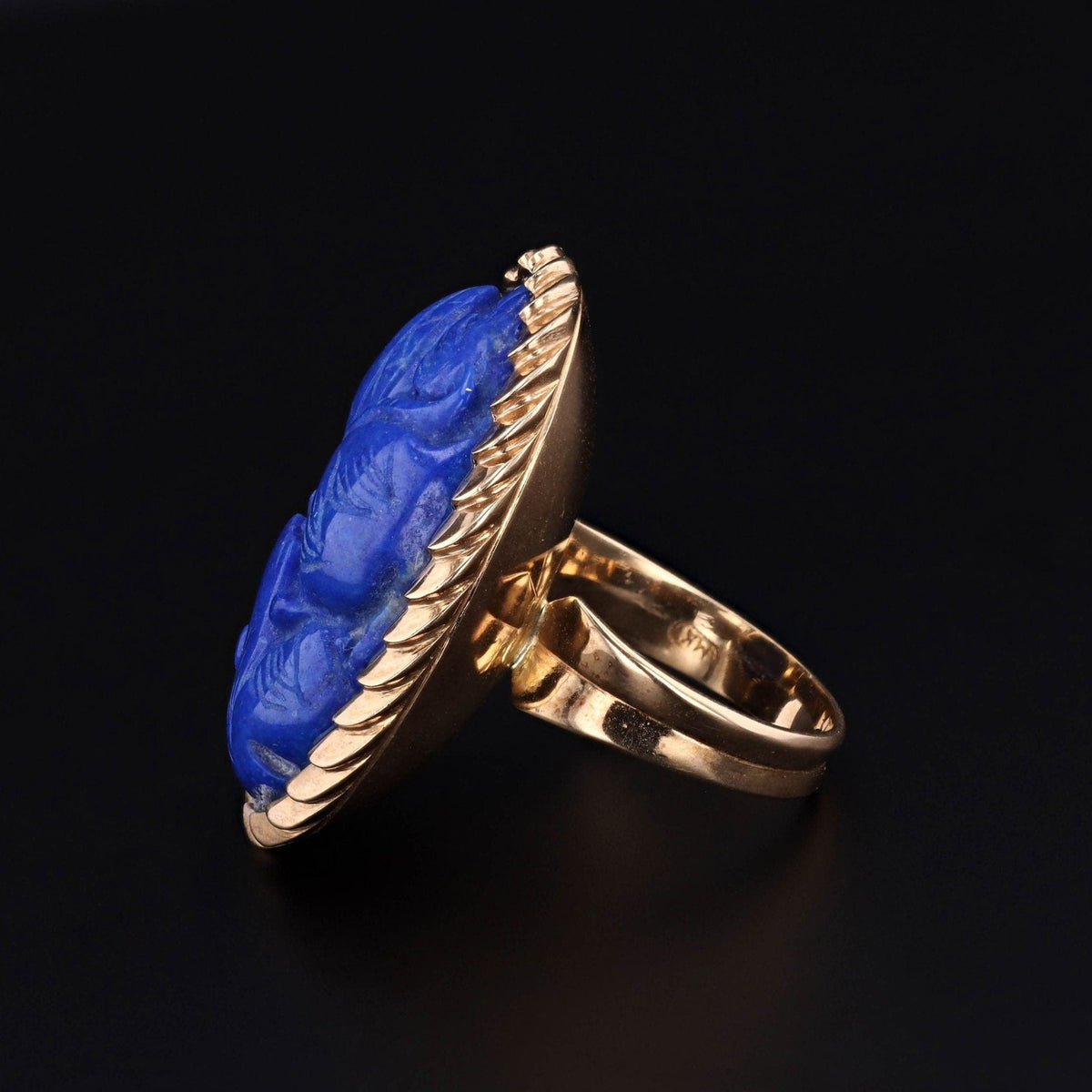 Vintage Carved Lapis Dragon Ring of 14k Gold - Trademark Antiques