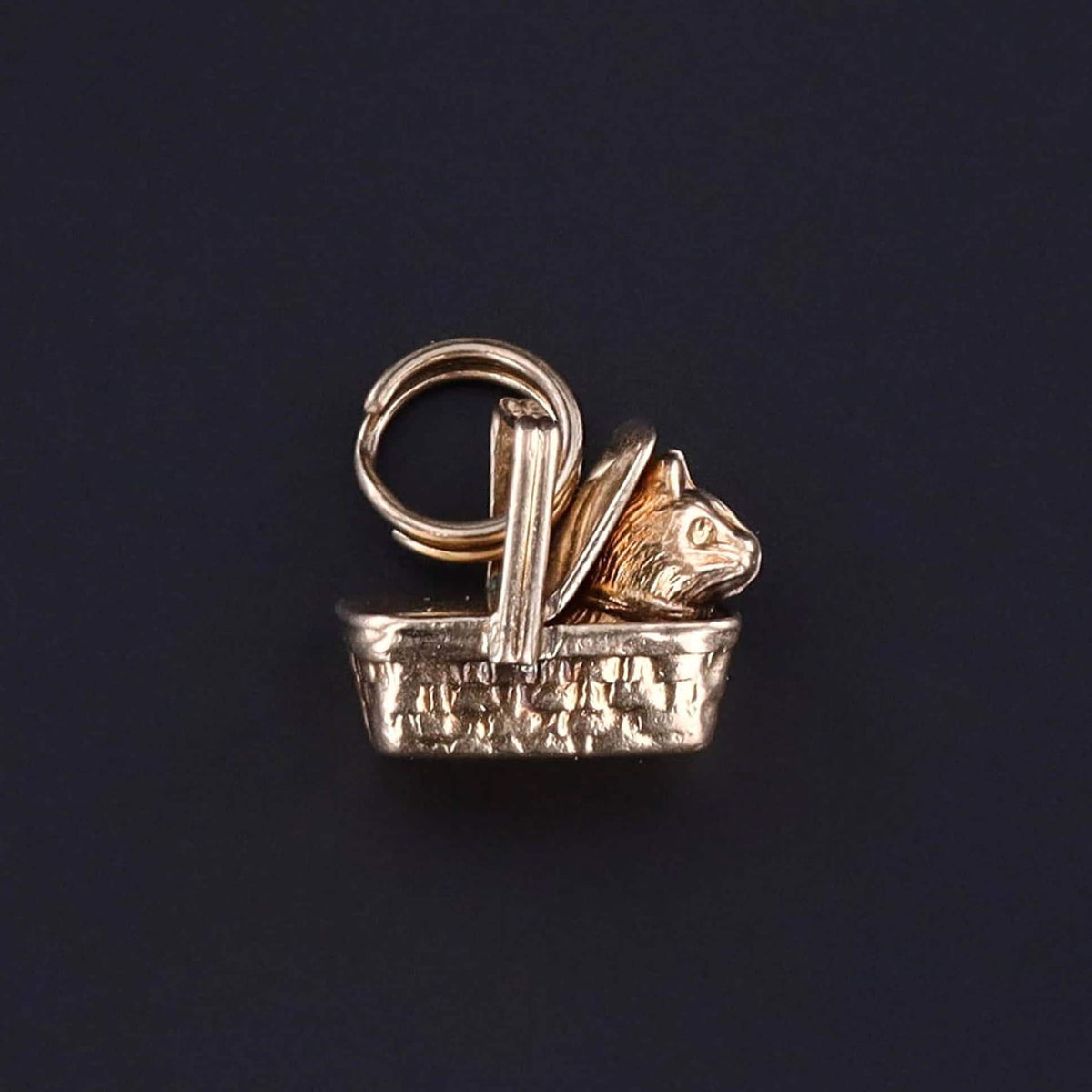 Vintage Cat in a Basket Charm of 14k Gold - Trademark Antiques