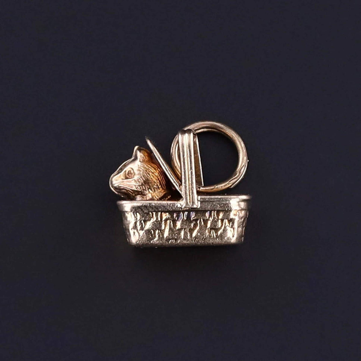 Vintage Cat in a Basket Charm of 14k Gold - Trademark Antiques