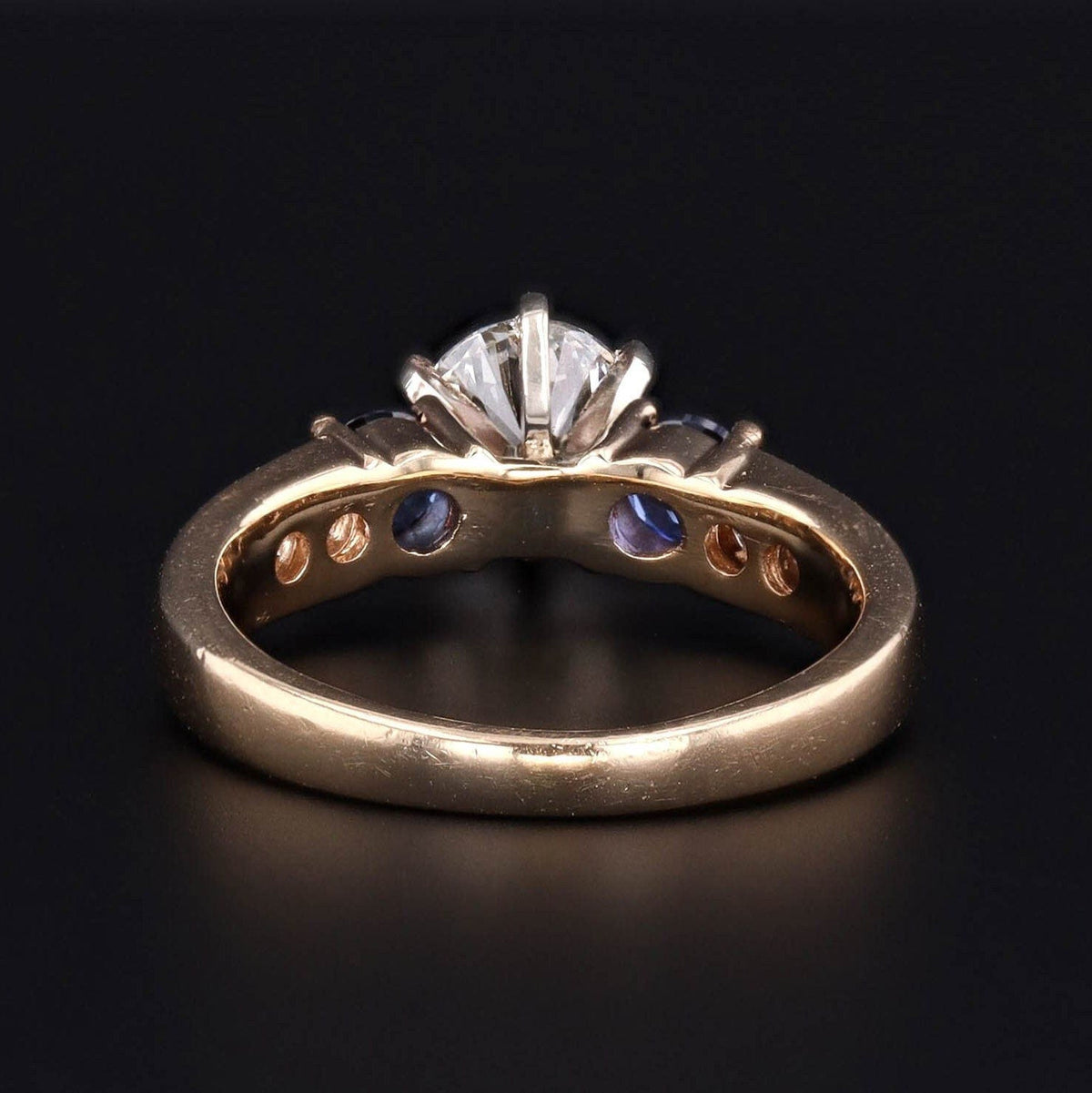 Vintage Certified Diamond and Sapphire Engagement Ring of 14k Gold - Trademark Antiques