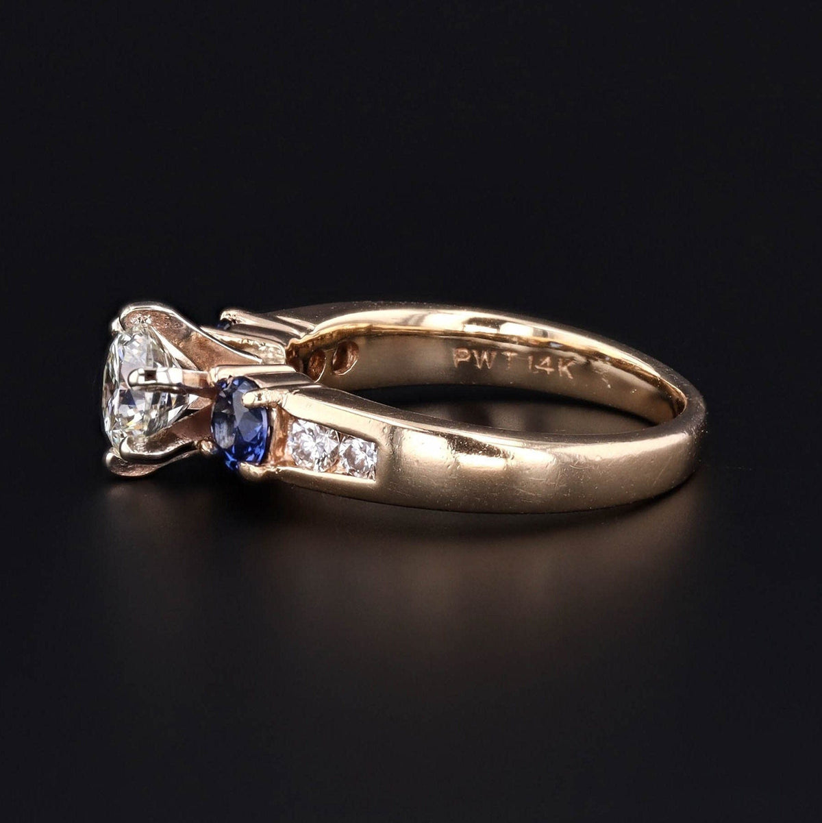 Vintage Certified Diamond and Sapphire Engagement Ring of 14k Gold - Trademark Antiques