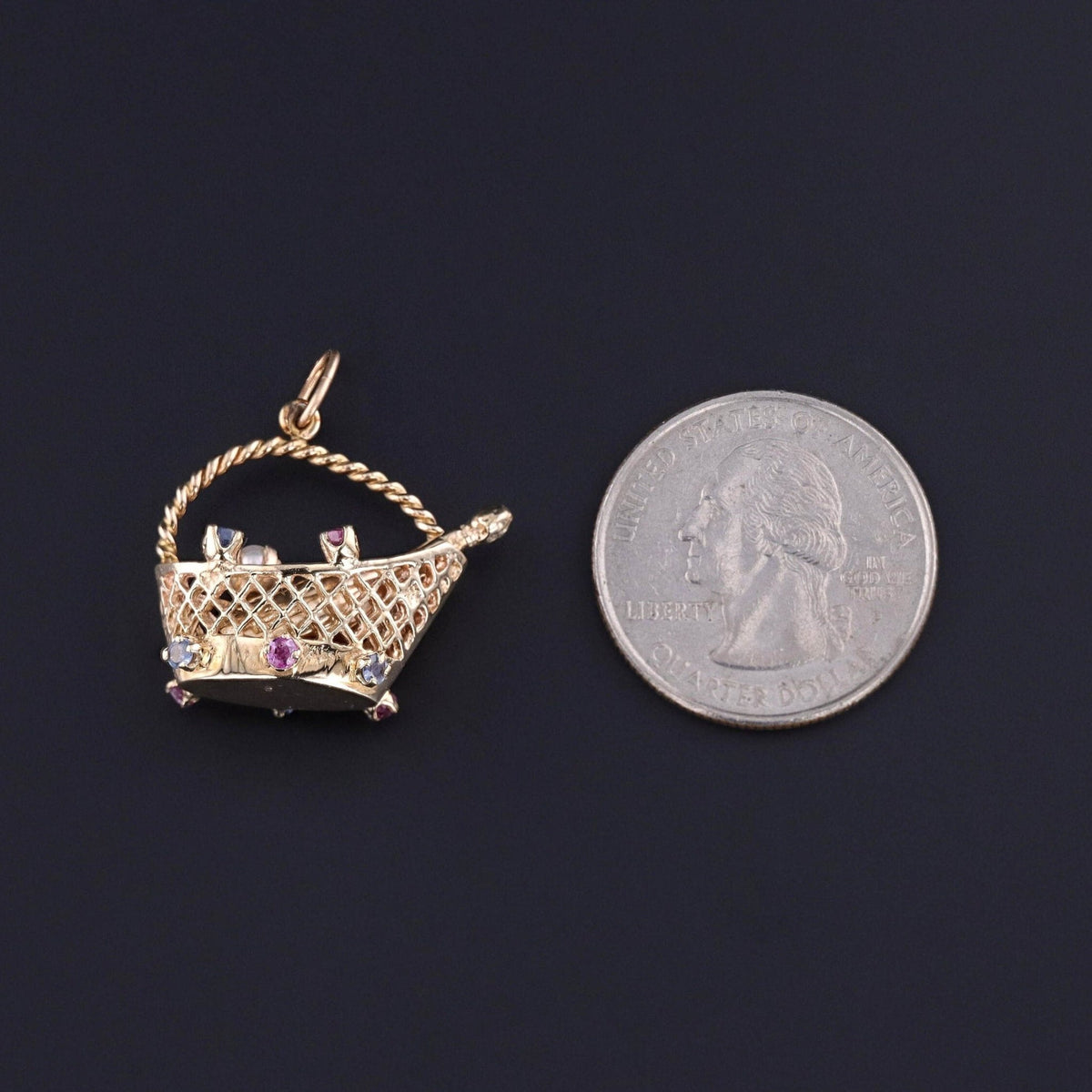 Vintage Champagne Basket Charm of 14k Gold - Trademark Antiques