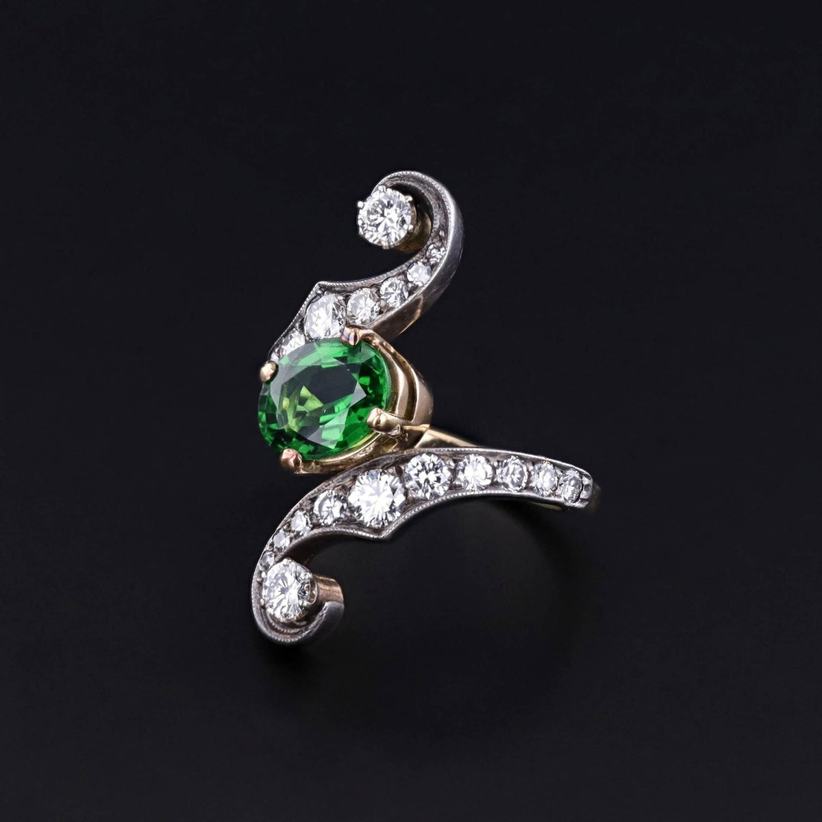 Vintage Chrome Tourmaline and Diamond Ring of 18k Gold by Enrico Cirio - Trademark Antiques