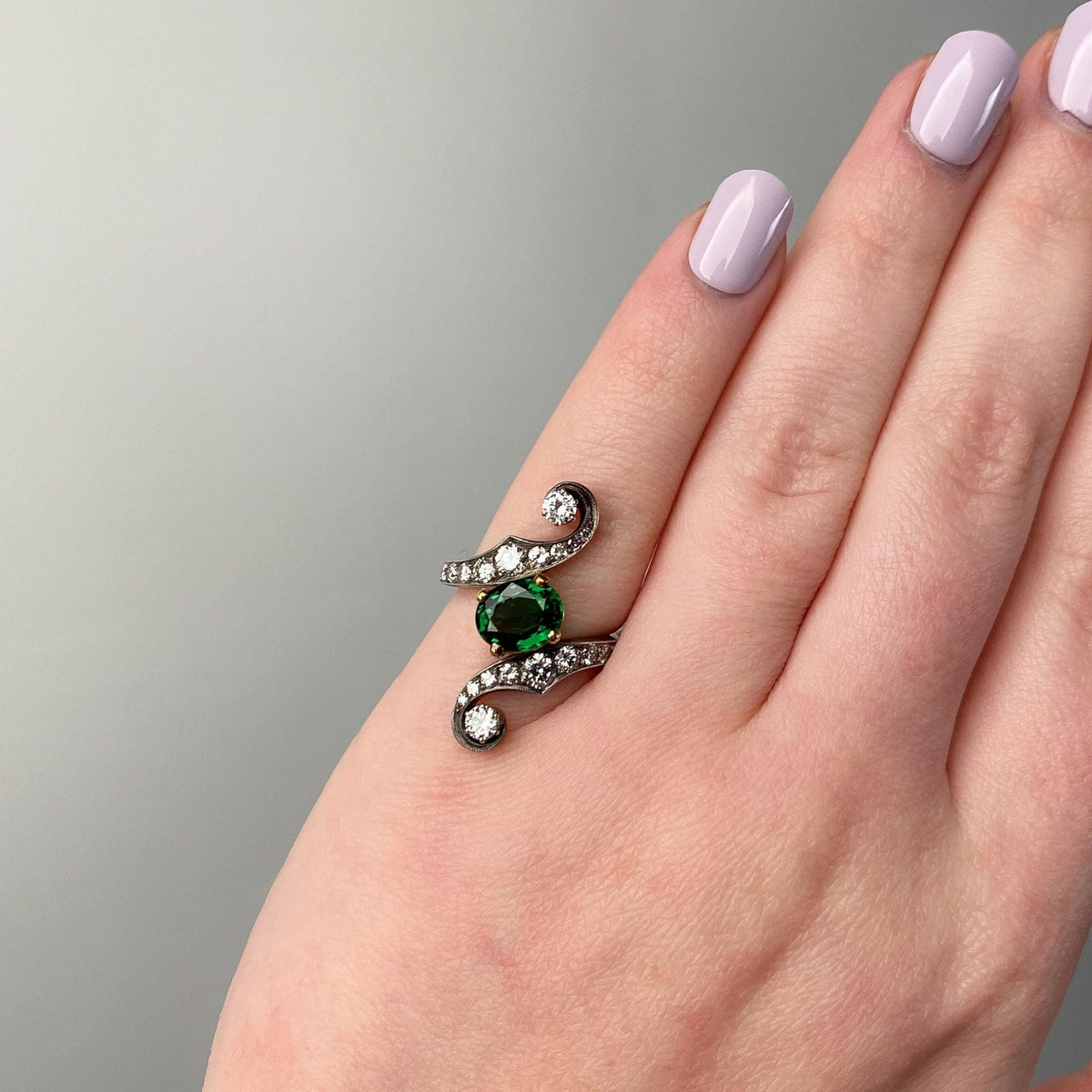 Vintage Chrome Tourmaline and Diamond Ring of 18k Gold by Enrico Cirio - Trademark Antiques