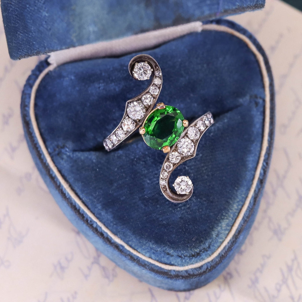 Vintage Chrome Tourmaline and Diamond Ring of 18k Gold by Enrico Cirio - Trademark Antiques