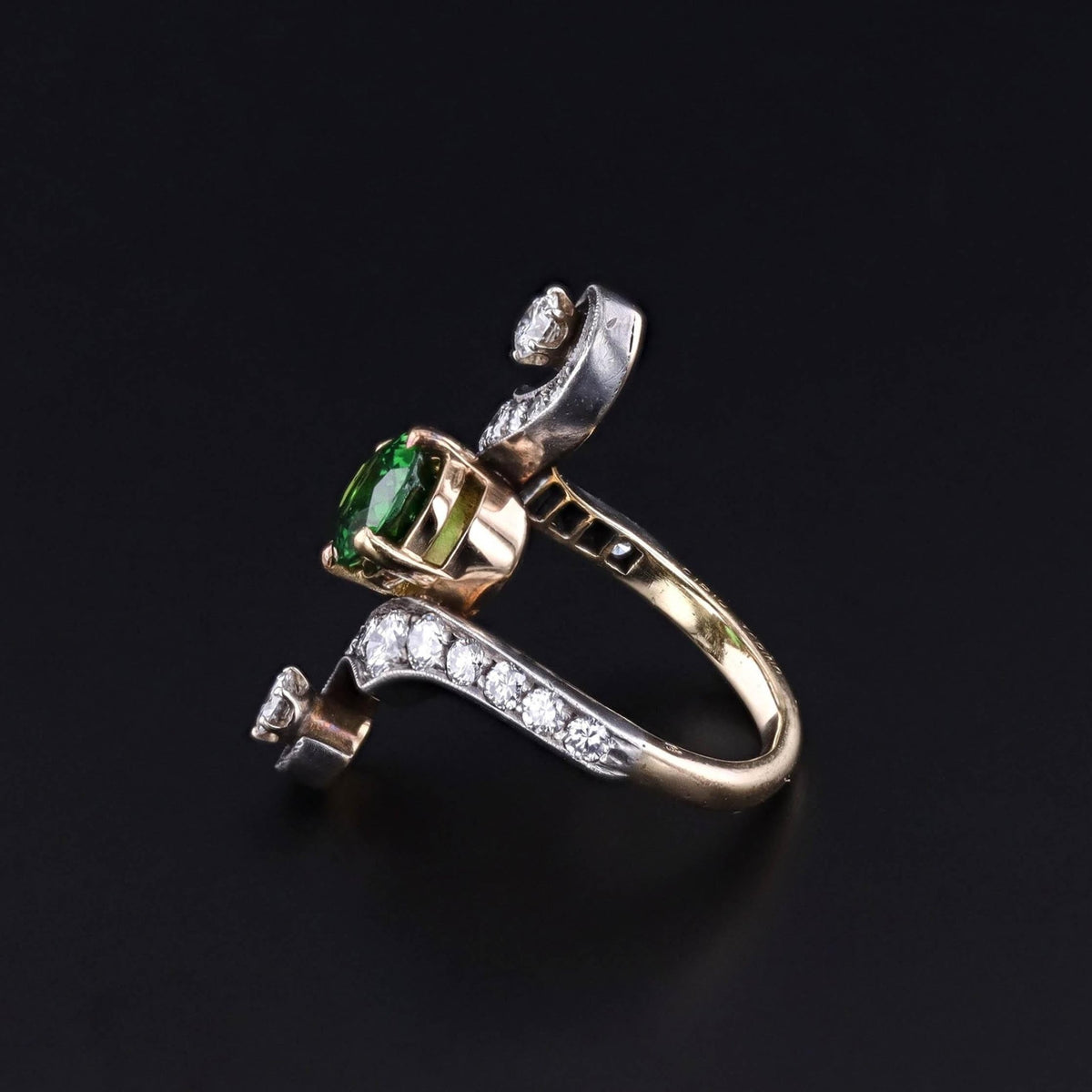 Vintage Chrome Tourmaline and Diamond Ring of 18k Gold by Enrico Cirio - Trademark Antiques