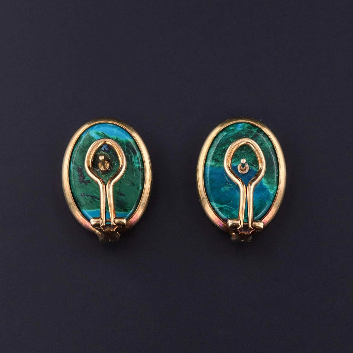 Vintage Chrysocolla Cabochon Earrings of 14k Gold - Trademark Antiques