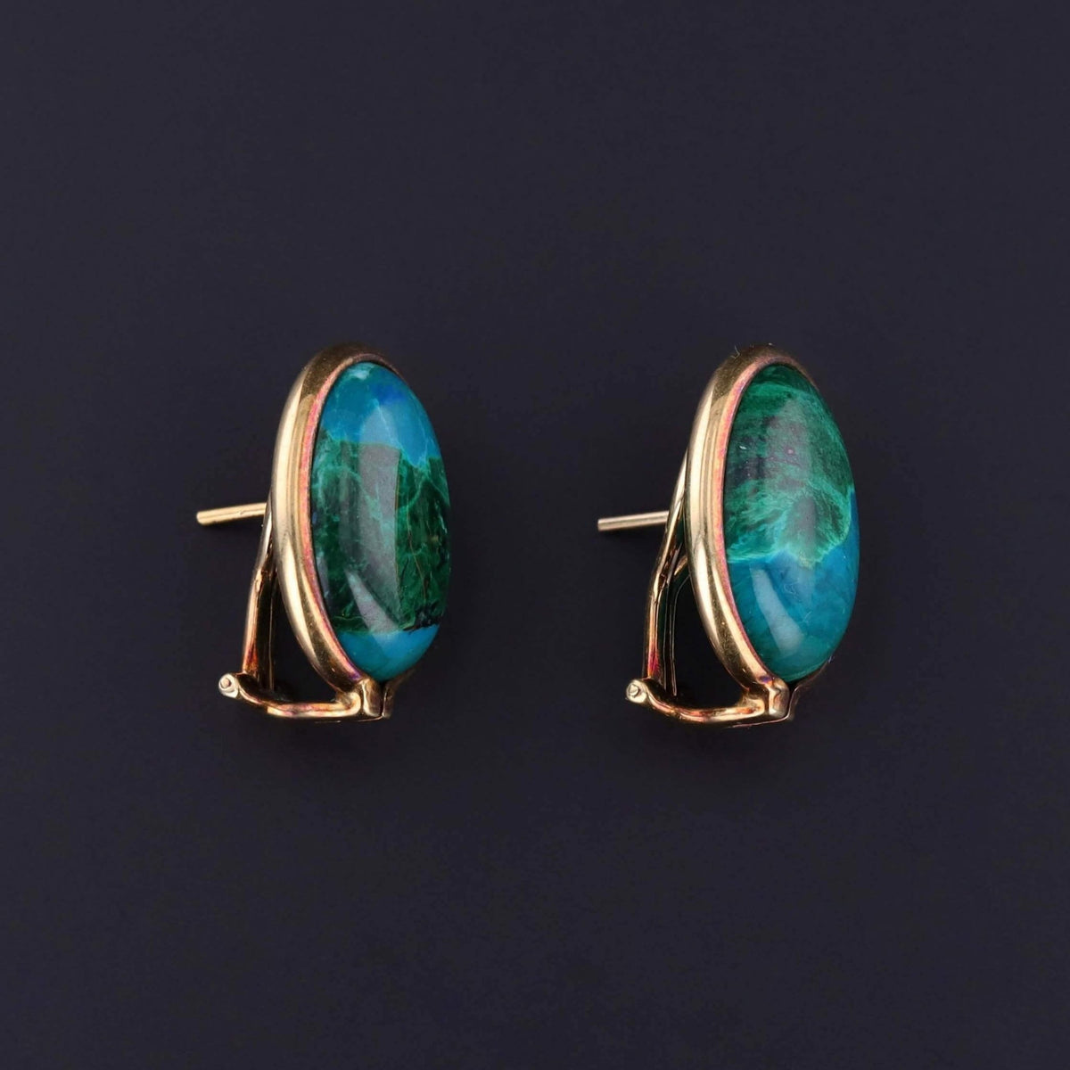 Vintage Chrysocolla Cabochon Earrings of 14k Gold - Trademark Antiques