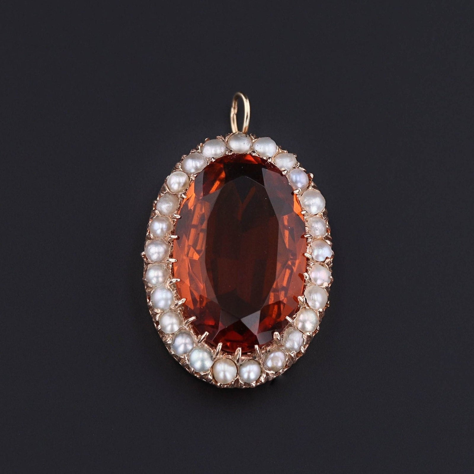 Vintage Citrine and Pearl Pendant of 14k Gold - Trademark Antiques