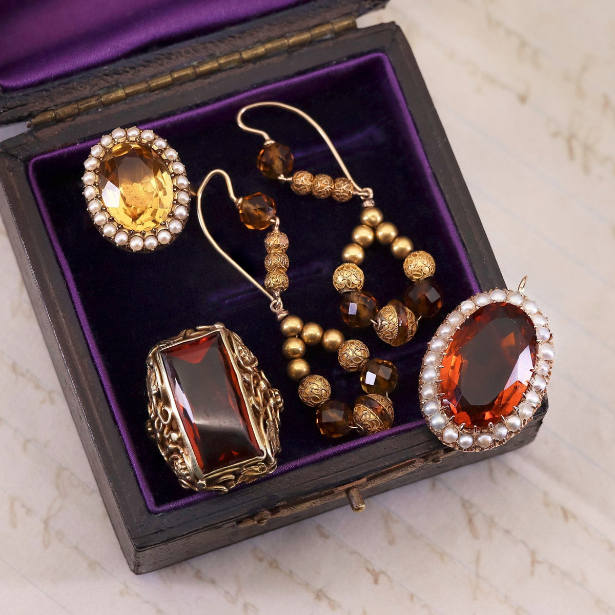 Vintage Citrine and Pearl Pendant of 14k Gold - Trademark Antiques
