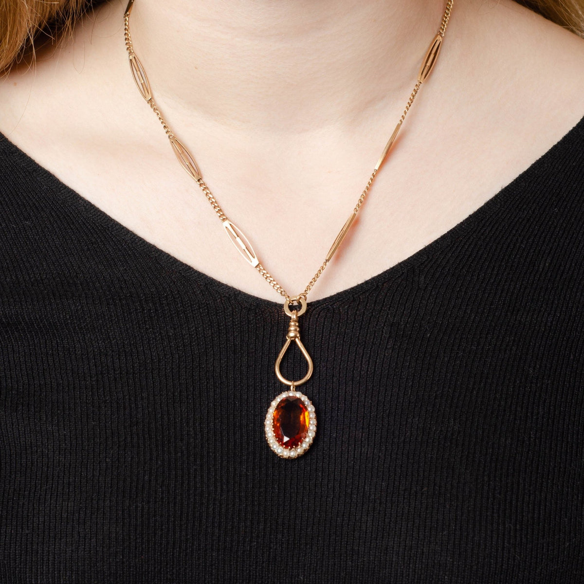 Vintage Citrine and Pearl Pendant of 14k Gold - Trademark Antiques