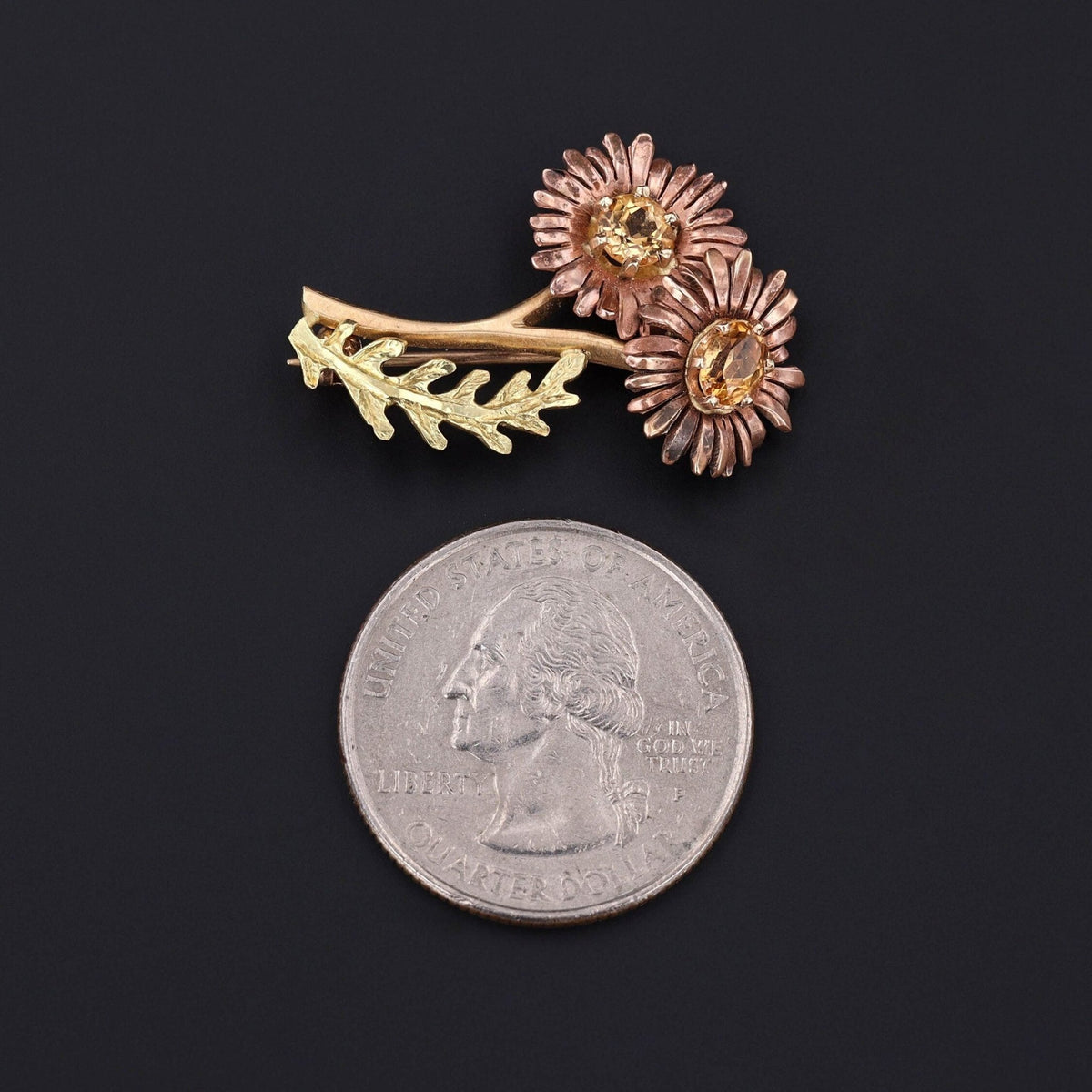 Vintage Citrine Daisy Brooch Rose and Yellow Gold - Trademark Antiques