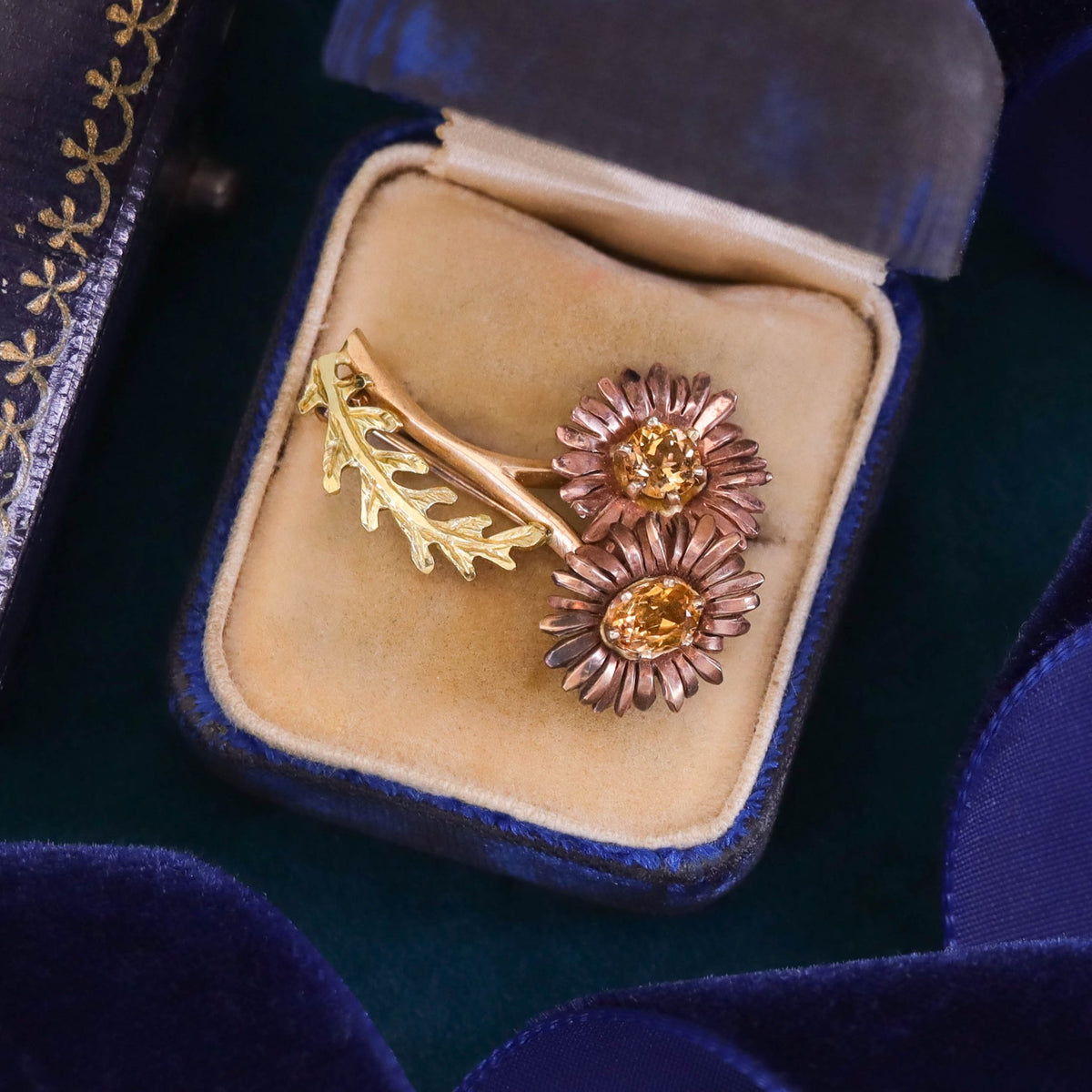 Vintage Citrine Daisy Brooch Rose and Yellow Gold - Trademark Antiques