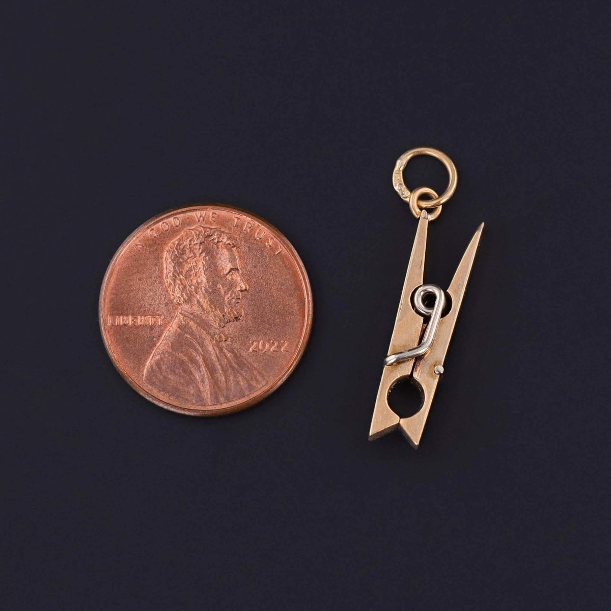 Vintage Clothes Pin Charm of 14k Gold - Trademark Antiques