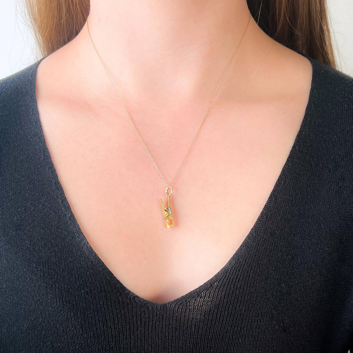 Vintage Clothes Pin Charm of 14k Gold - Trademark Antiques