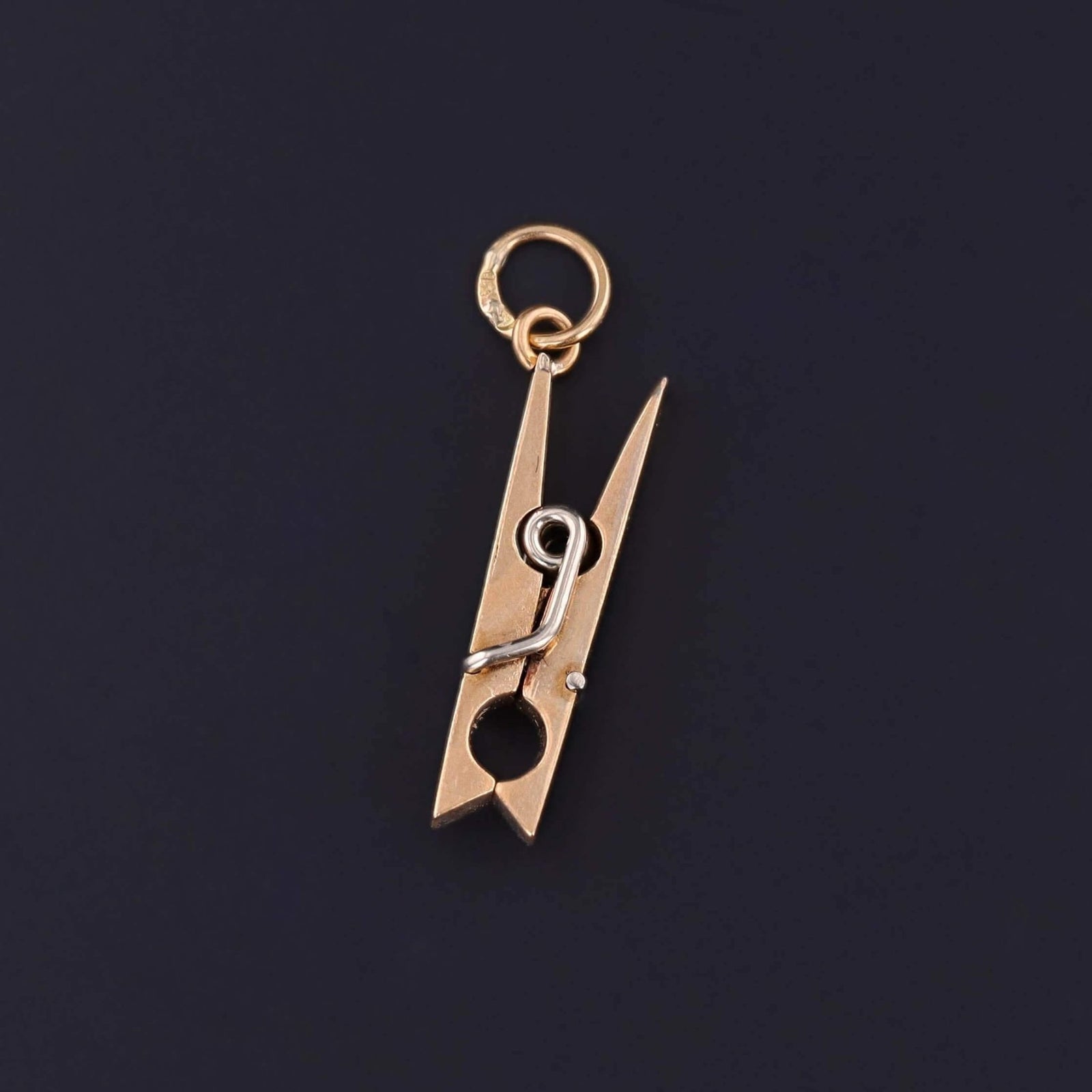 Vintage Clothes Pin Charm of 14k Gold - Trademark Antiques