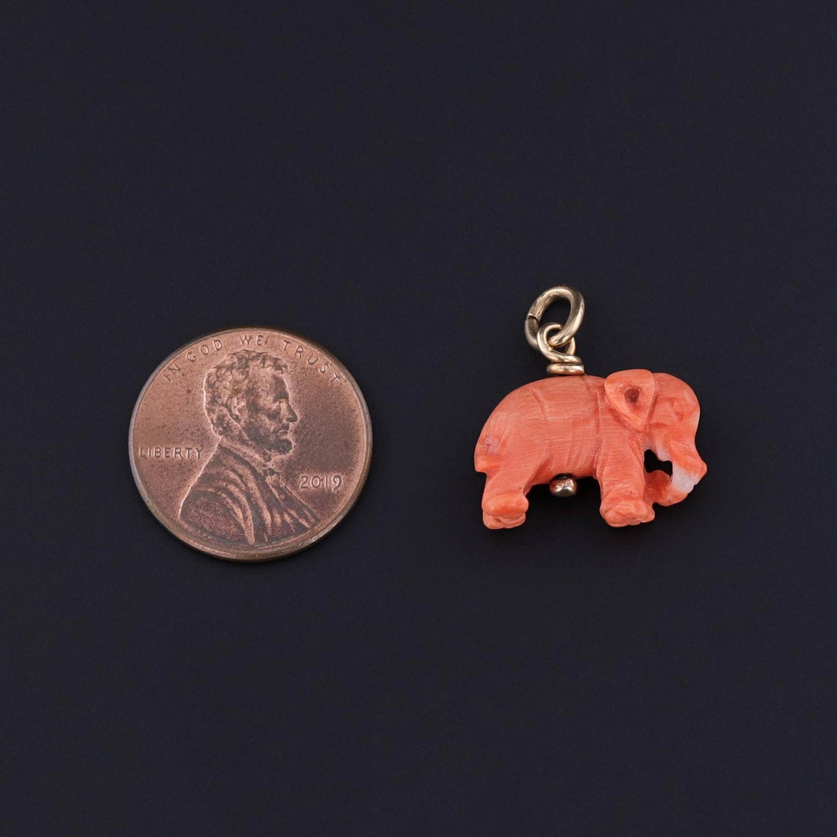 Vintage Coral Elephant Charm of 14k Gold - Trademark Antiques