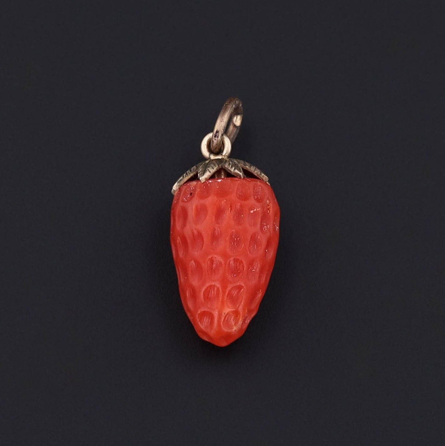 Vintage Coral Strawberry Charm of 14k Gold - Trademark Antiques
