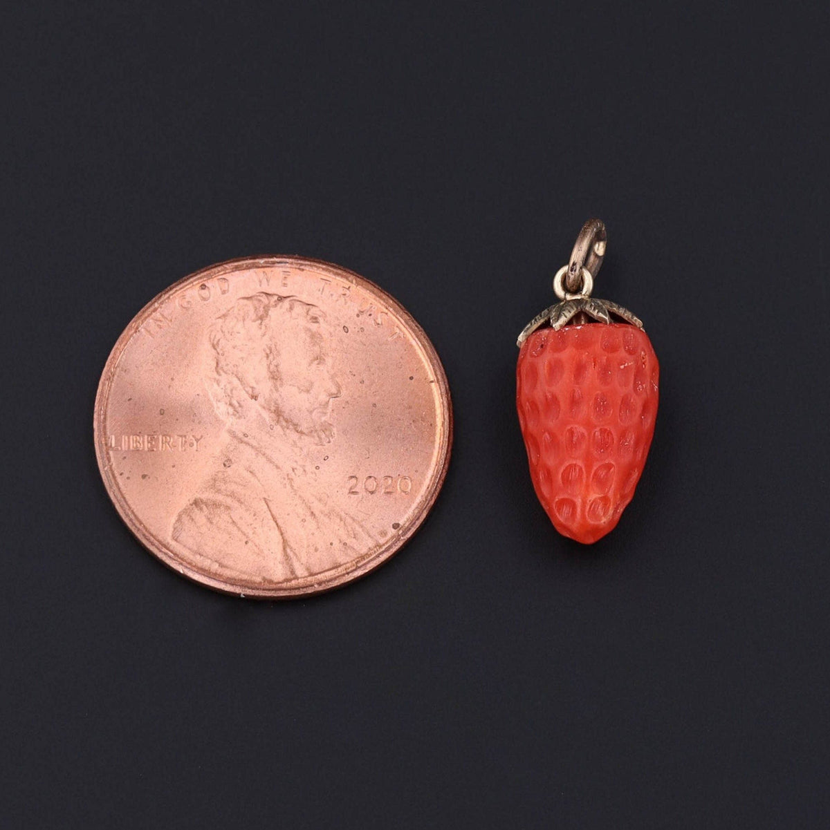 Vintage Coral Strawberry Charm of 14k Gold - Trademark Antiques