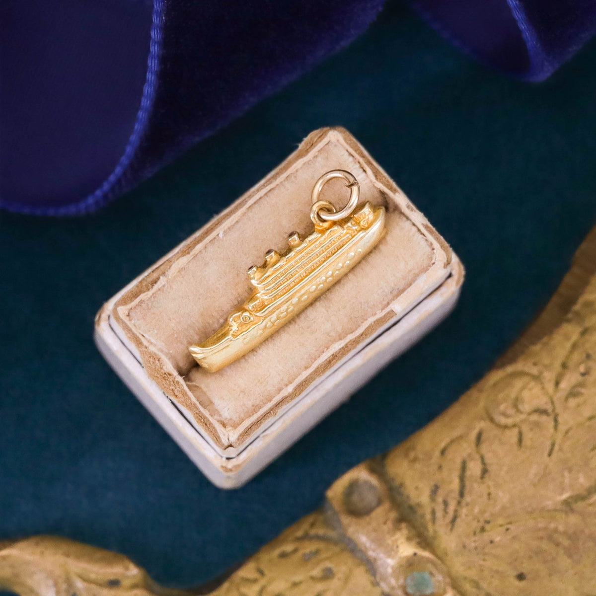 Vintage Cruise Ship Charm of 14k Gold - Trademark Antiques