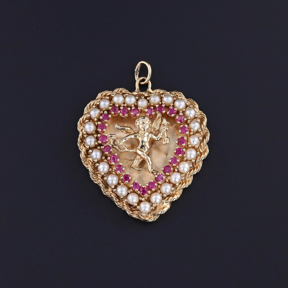 Vintage Cupid Heart Pendant of 14k Gold - Trademark Antiques