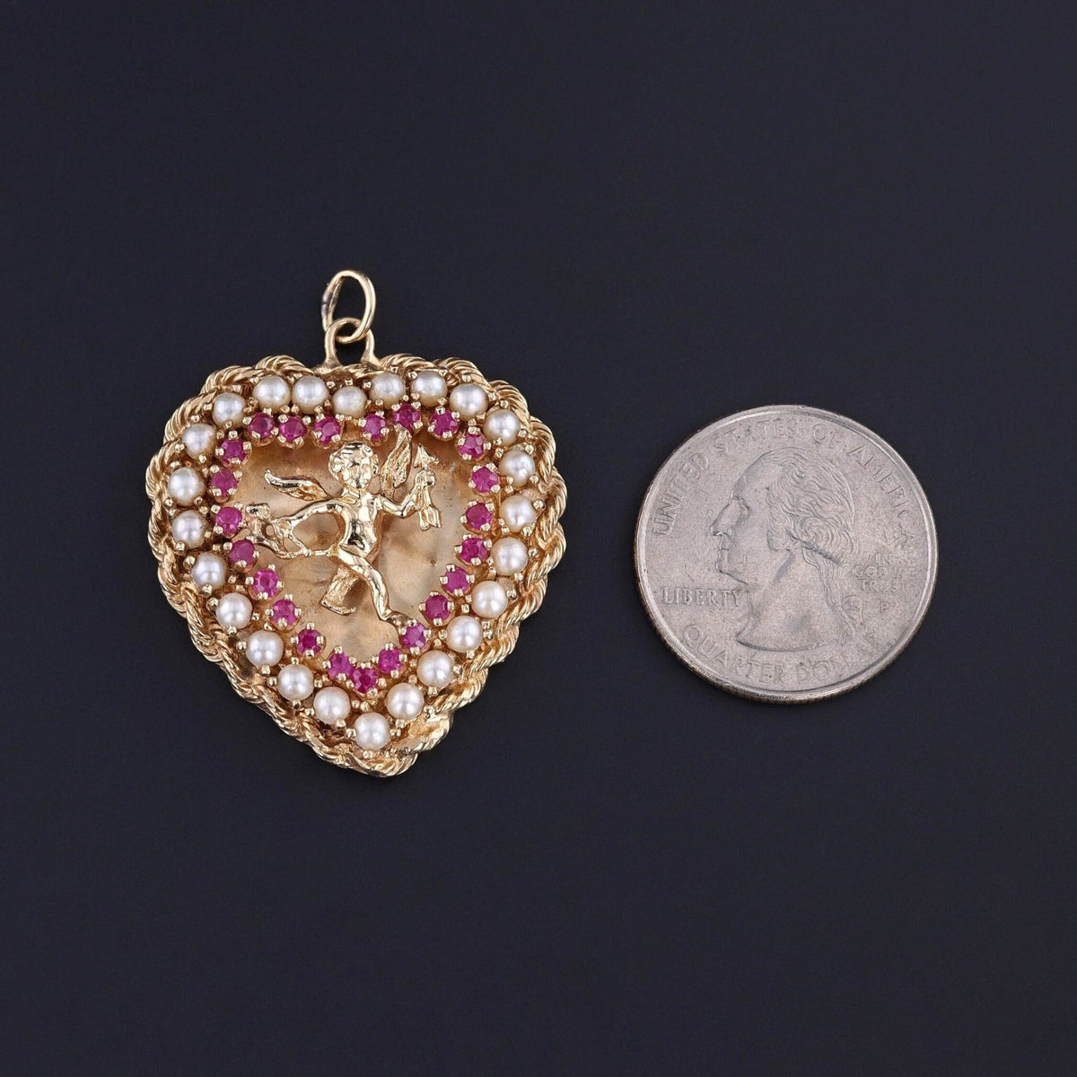 Vintage Cupid Heart Pendant of 14k Gold - Trademark Antiques