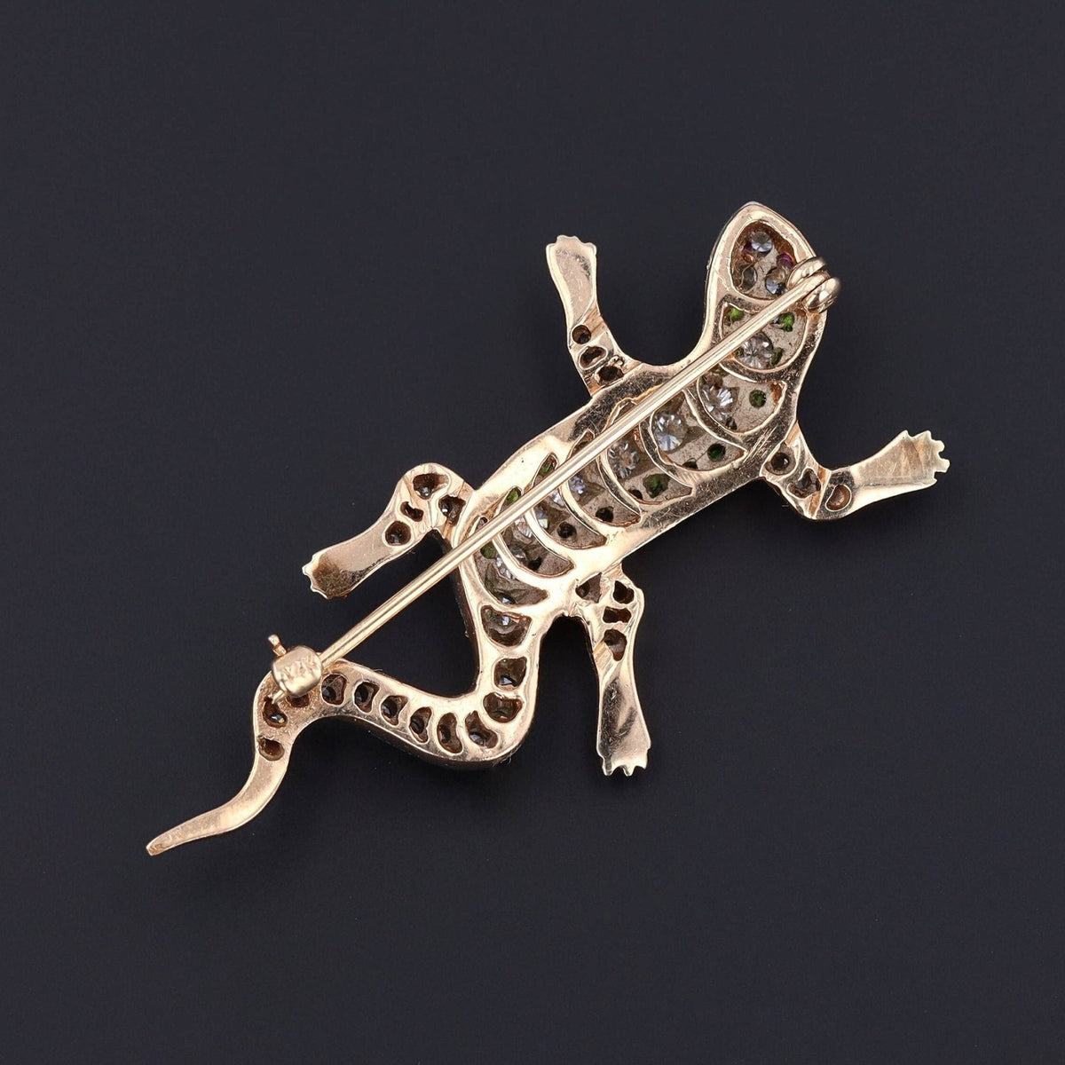 Vintage Diamond and Demantoid Garnet Lizard Brooch of 14k Gold - Trademark Antiques